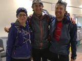 Helen, and running mate, Neil, about to head out on leg 4, with their pacer, centre