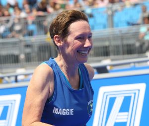 Maggie finishing the Leeds Triathlon - the smile says it all!